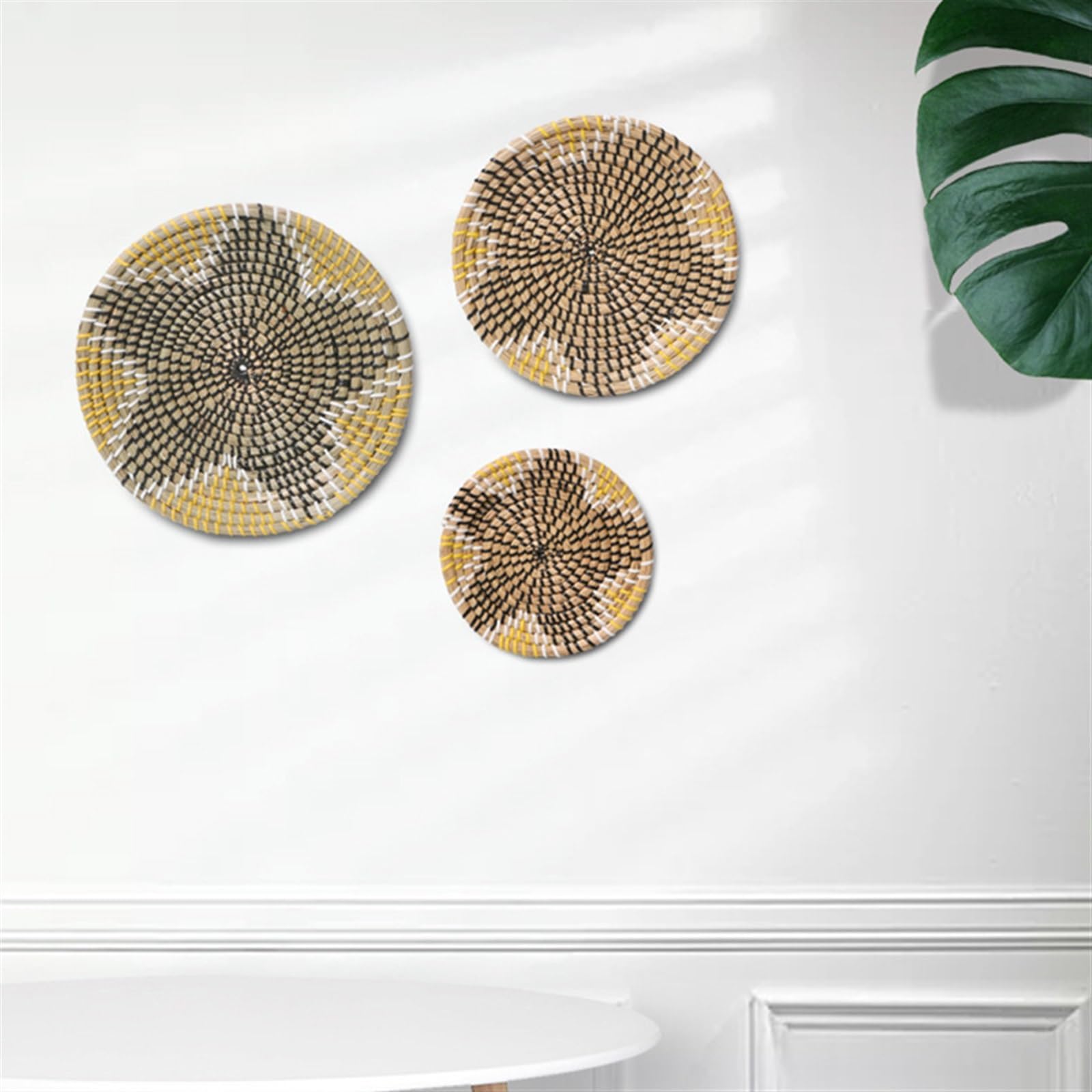 Boho-Wandkorb-Dekor, 3er-Set, Dekoratives Binsenkorb-Wanddekor-Set, Rustikales Hängendes, Handgefertigtes, Rundes, Gewebtes Wanddekor Mit Afrikanischem Design