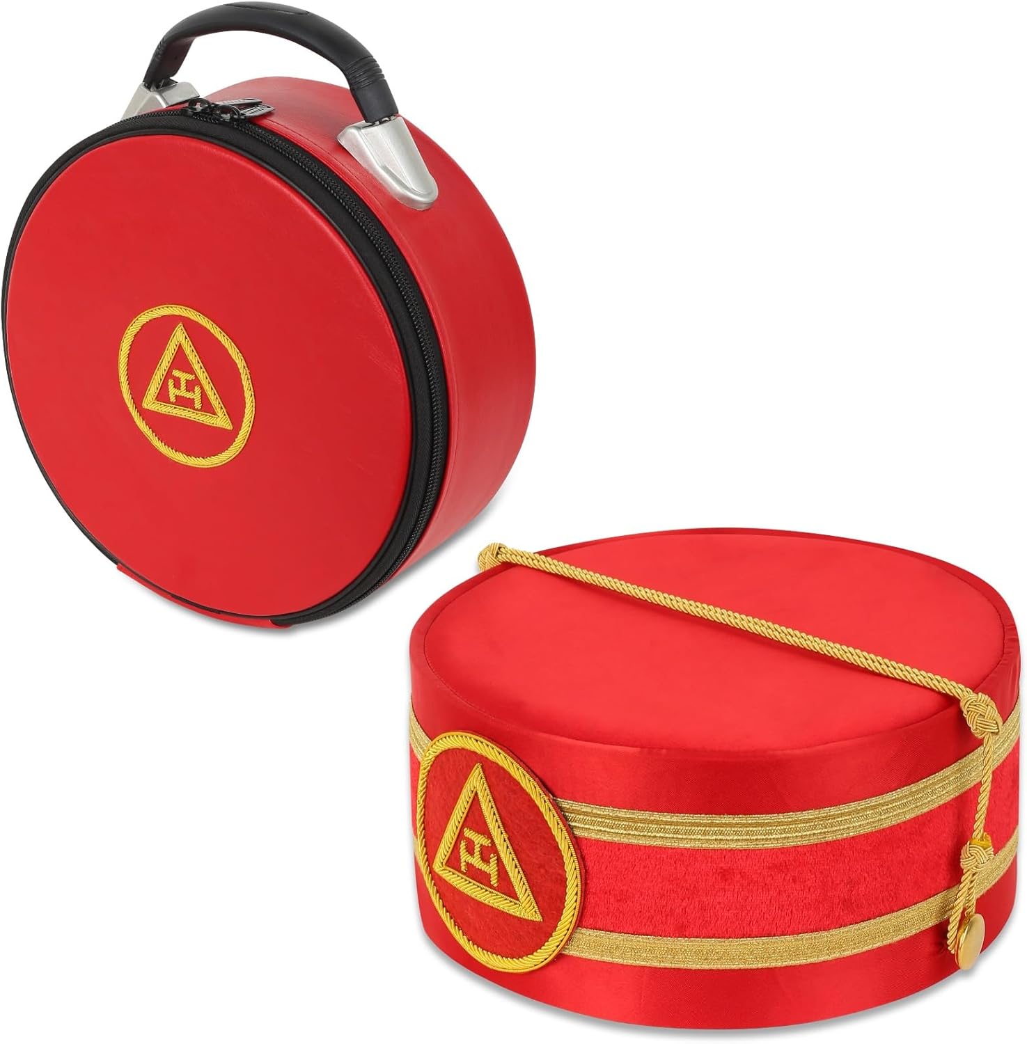 Masonic Royal Arch Premium Tripple Tau Hand Embroidered Bullion Threaded Size Adjustable Crrown Cap with Hand Embroidered Leather Case (Adjustable to Fit for All Head Sizes)