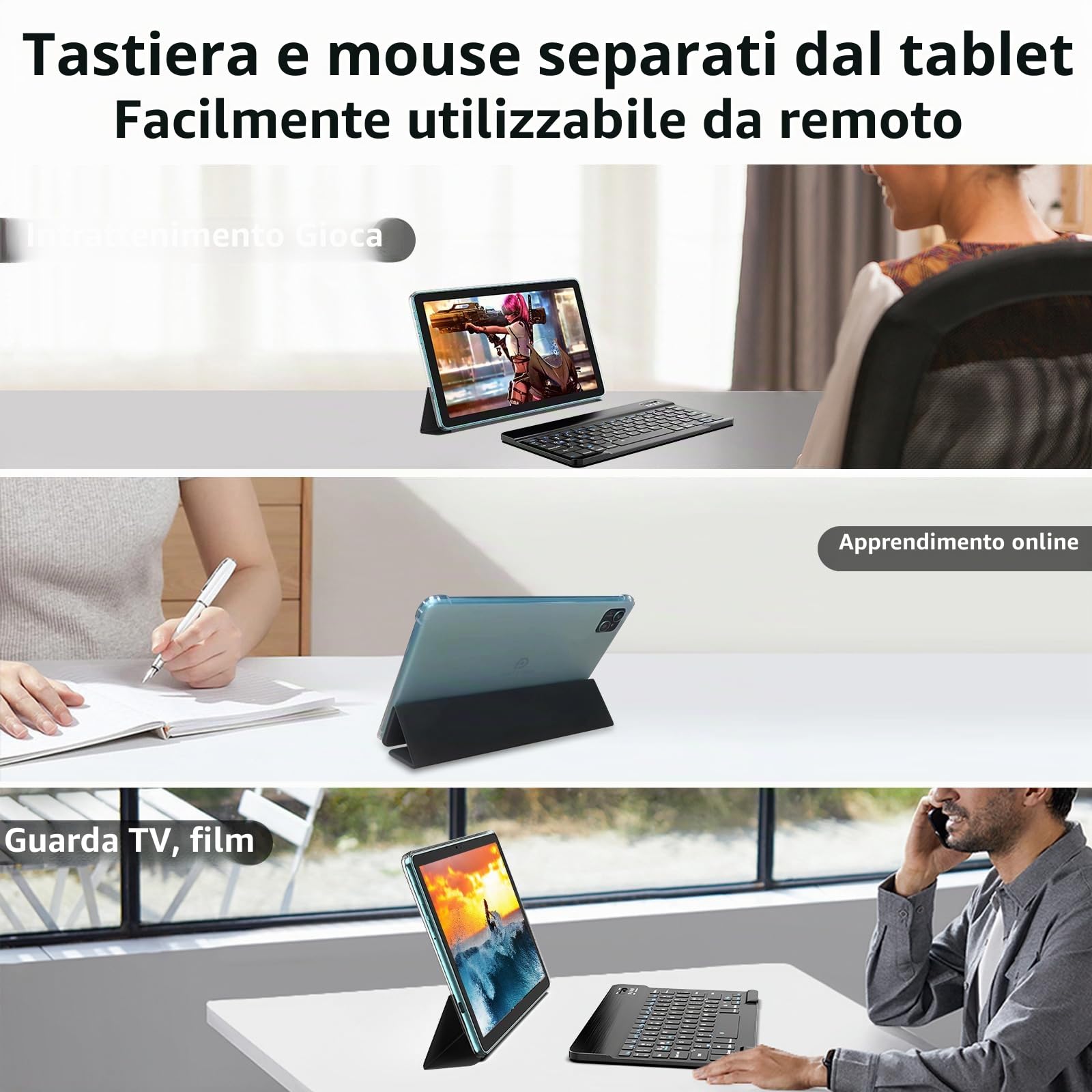 PRITOM Tablet Android 13 da 10 pollici, 8 GB (4 + 4), 128 GB, espandibile 1 TB, 8000 mAh, WiFi, processore Qcta Core, WiFi 6, Bluetooth, tablet da gioco, tablet PC con borsa, tastiera, mouse, Teal