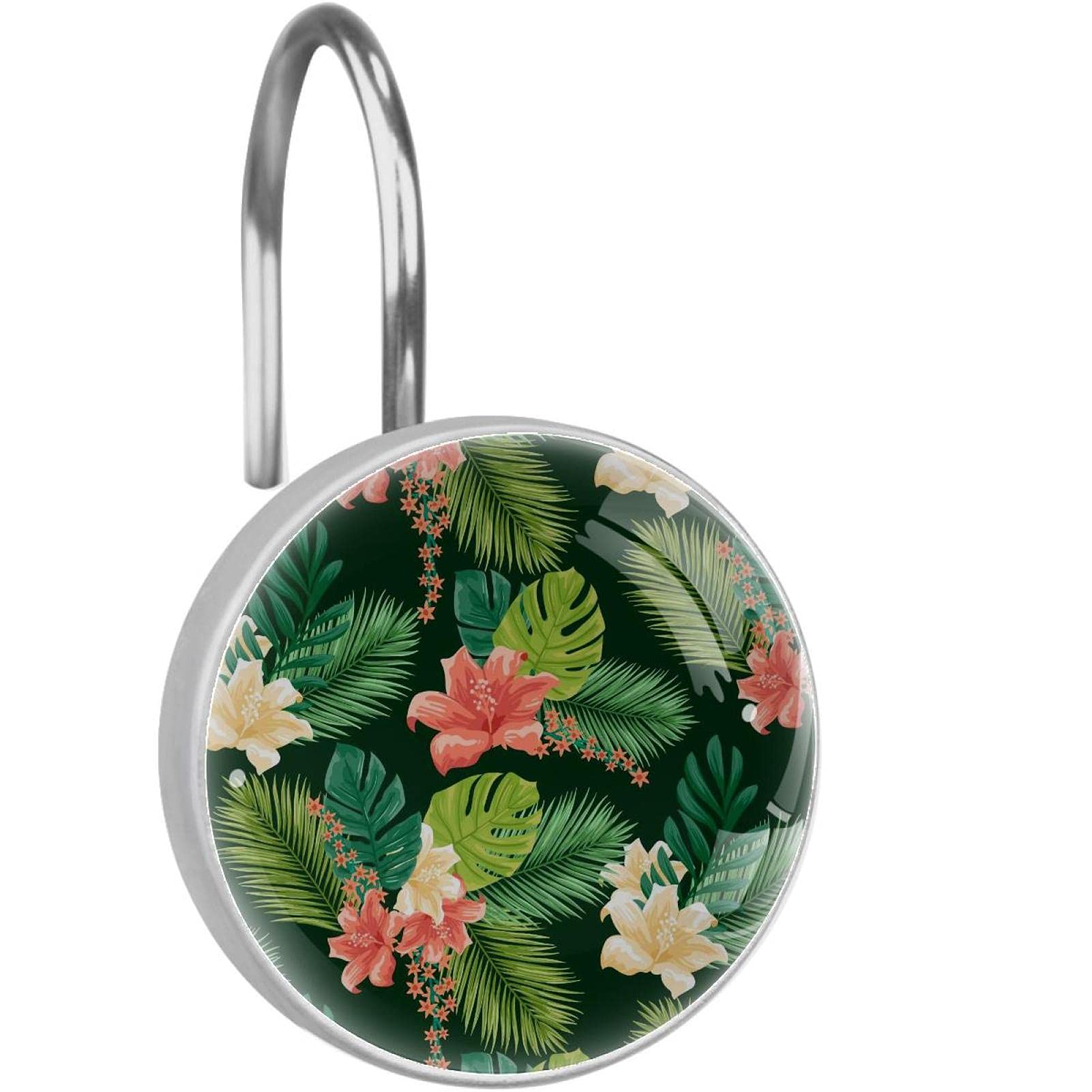 Crochets pour rideau de douche tropicaux et anneaux en verre cristal