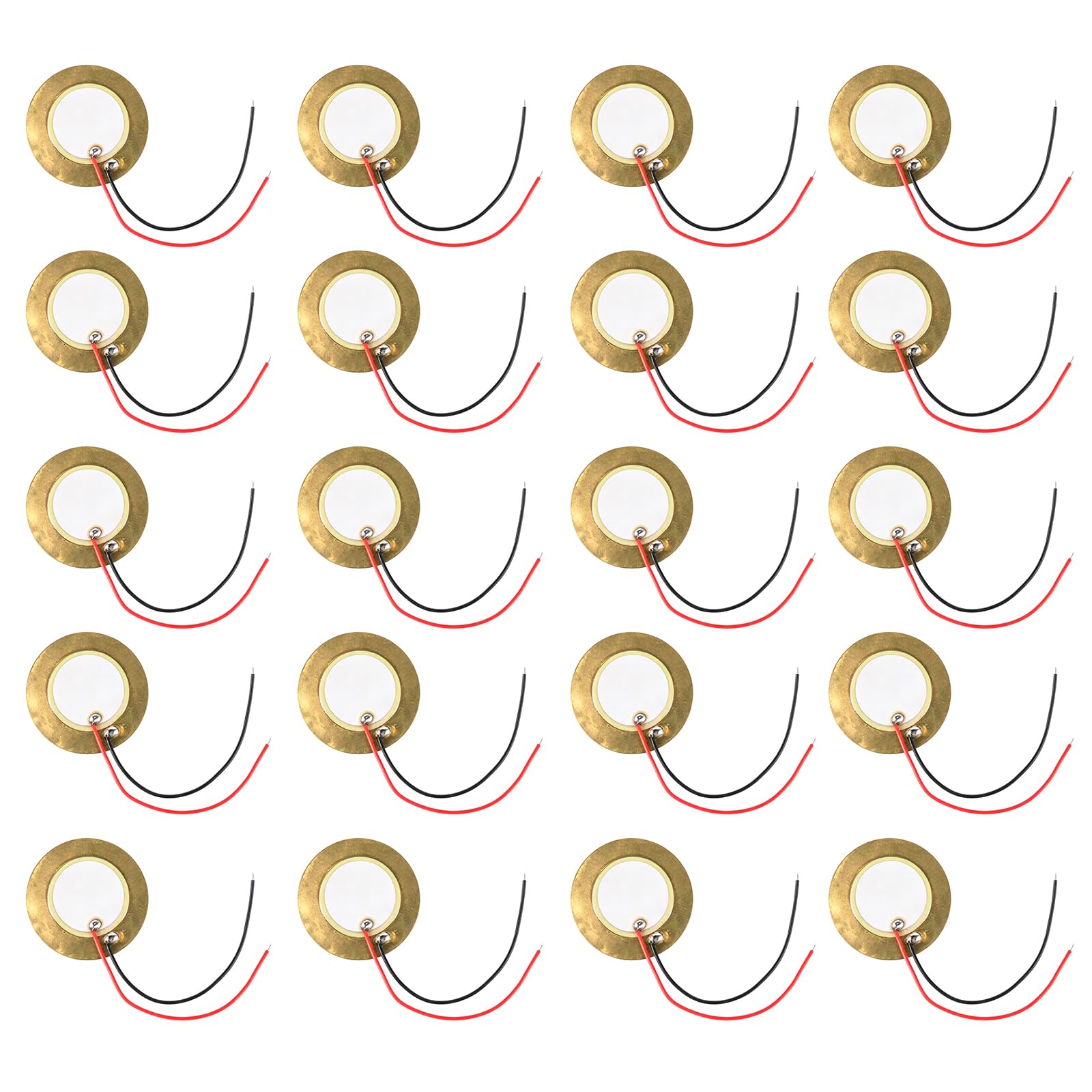 Piezo Discs (20pcs) - 20mm/27mm/35mm Diameter, 6cm Lead, Brass &amp; Ceramic, 1.8KHz Resonance, for DIY, Contact Microphones, Guitar Pickups, Drum Triggers (27mm)