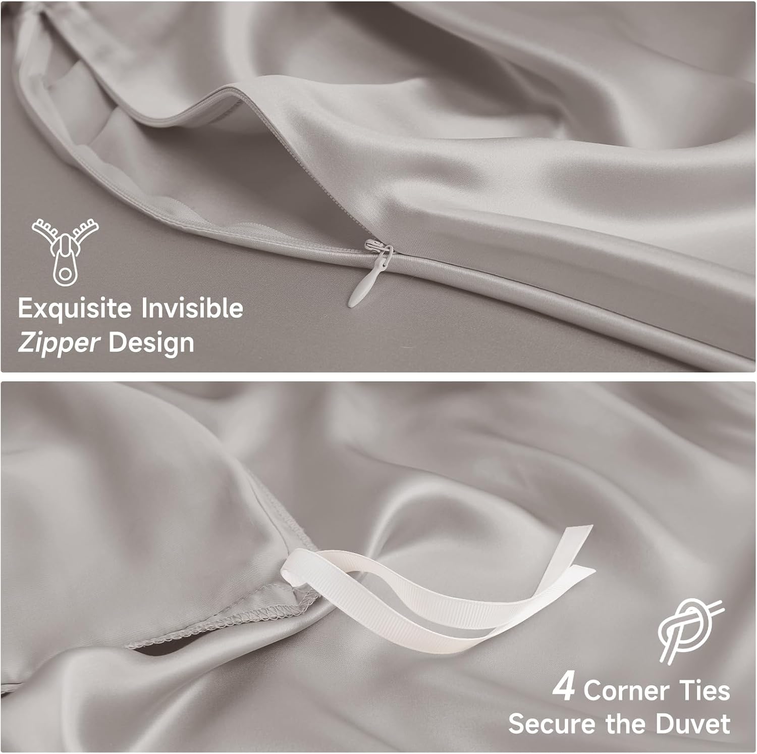 THXSILK 6A+ Grade 1 Pcs Silk Duvet Cover for Kids, 100% Top Grade Pure Mulberry Silk Upscale Series Comforter Cover with Zipper (Crib, Grey)