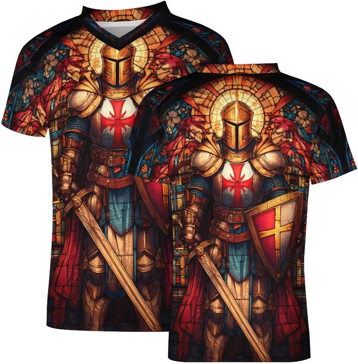 Stained Glass Knights Crusader Personalized Soccer Jersey Mens T-Shirts Sports Tops