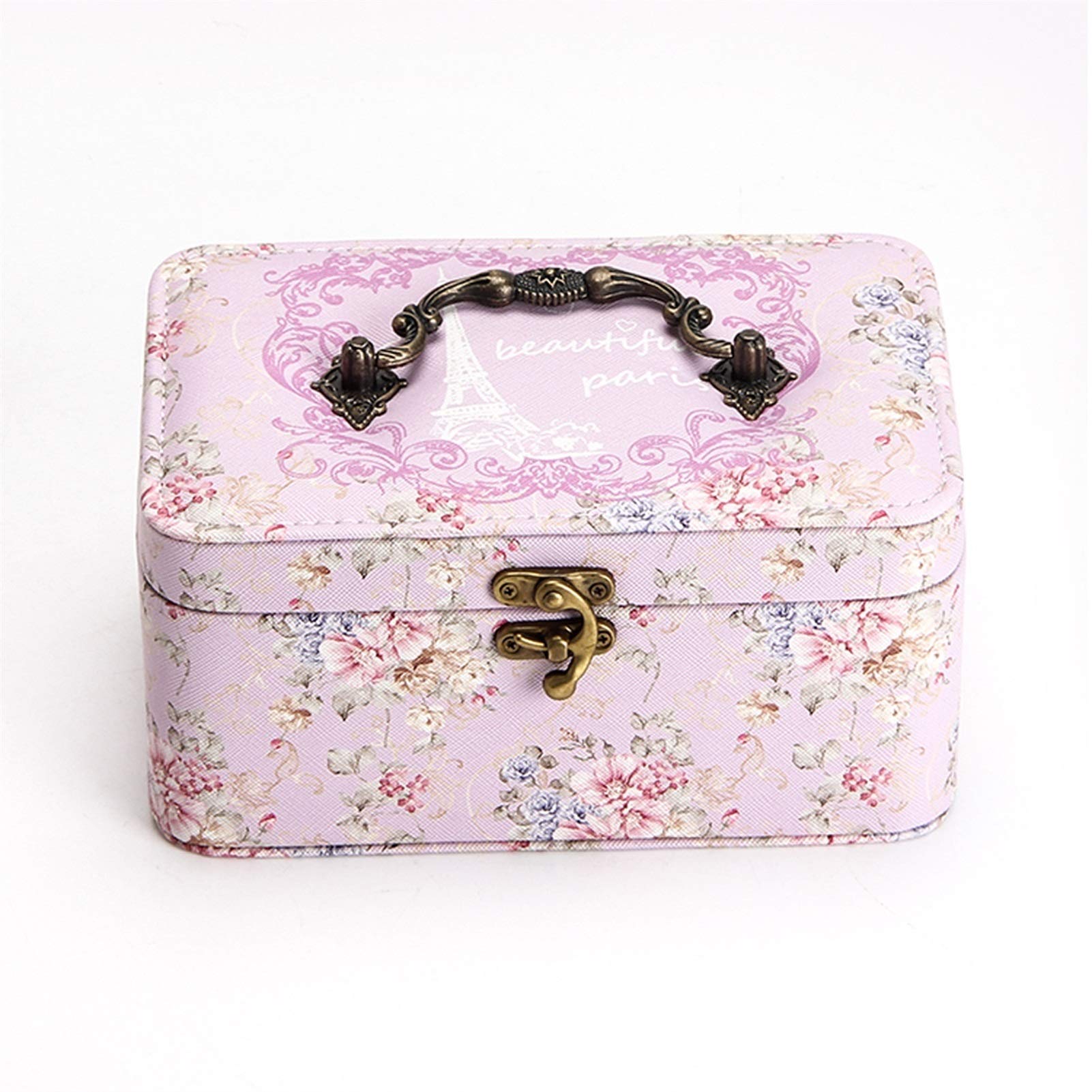 HDBCYUAZ Large Double Layer Jewelry Box Portable Travel PU Leather Storage Necklace Earrings Ring(B)