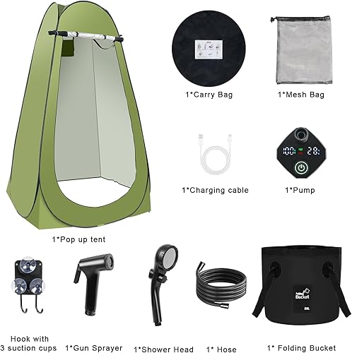 Miniatura 9 de Tienda de ducha desplegable para camping, tienda de ducha portátil para exteriores con ducha recargable de 6000 mAh