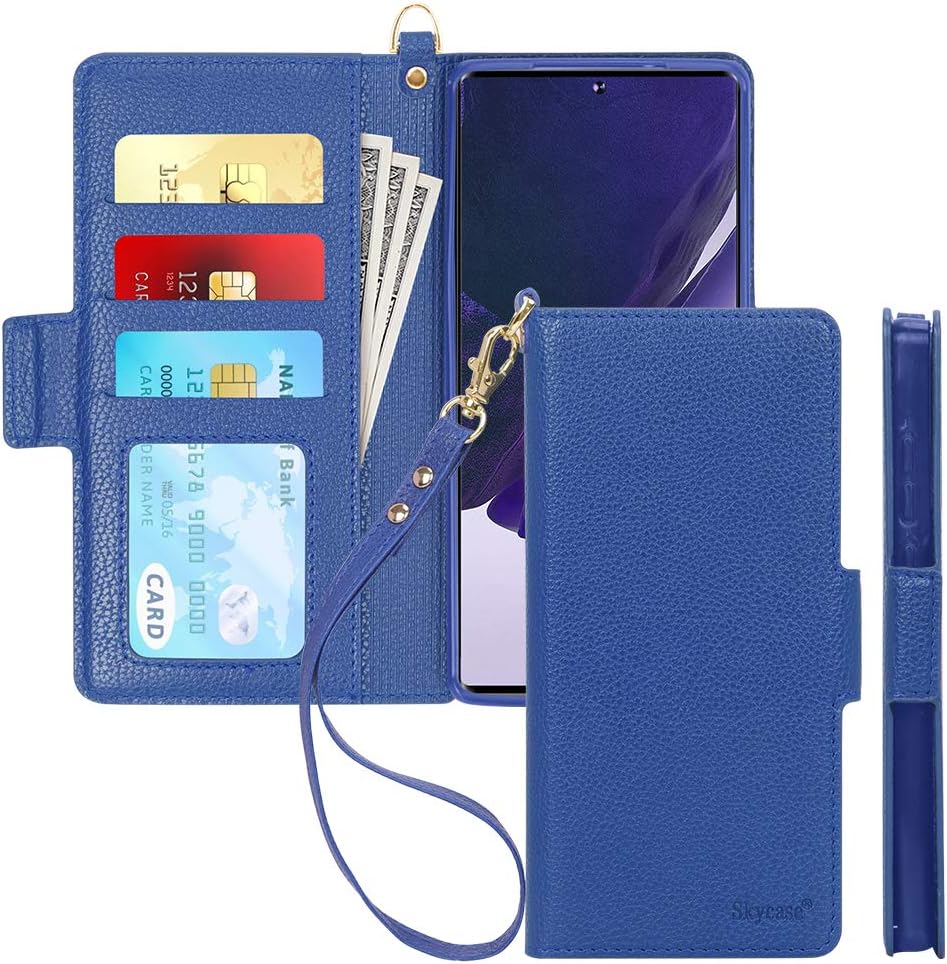 Skycase Galaxy Note 20 Ultra Case 6.9",Samsung Galaxy Note 20 Ultra Wallet Case,[RFID Blocking] Handmade Flip Folio Case with Card Slots and Detachable Hand Strap for Galaxy Note 20 Ultra 2020,Navy