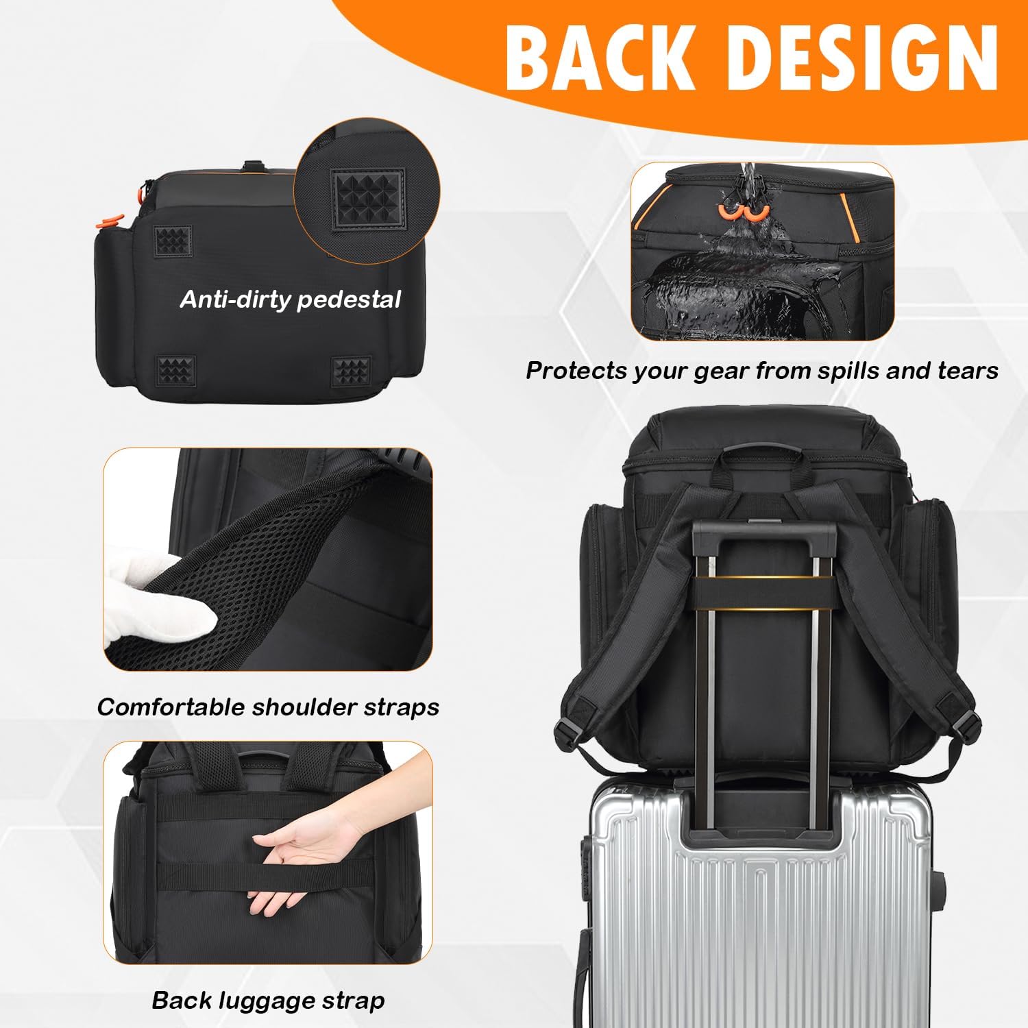 Carrying Case Travel Backpack Compatible with Bose S1 Pro/ S1 Pro+, Portable Bluetooth Speaker Bag with Shoulder Straps and Accessory Pockets for Microphone, Charger, Cable, Black+Orange - Image 4