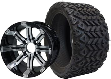 BNDL-TR1208-WH1234-CC0001-LN SGC 12 Tempest Machined Black Wheel Aluminum Alloy / STEELENG 18x8.5-12 All-Terrain Tire DOT approved