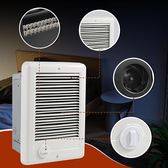 Calefactor Eléctrico de Pared 1500W 120V con Termostato Ajustable miniatura 5