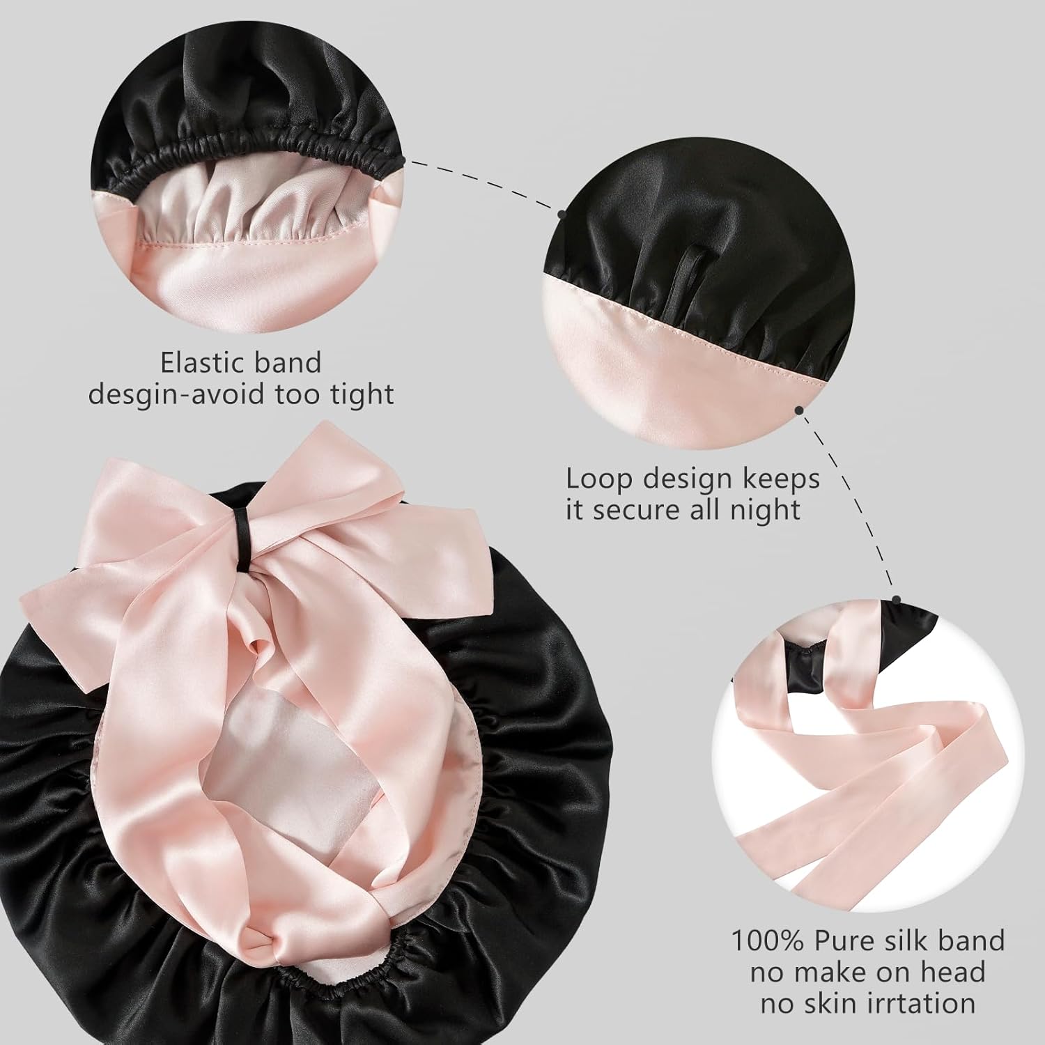 ZIMASILK 100% Mulberry Silk Bonnet for Sleeping Women Double-Layered Breathable Hair Wrap with Silk Tie Band,1 Pack