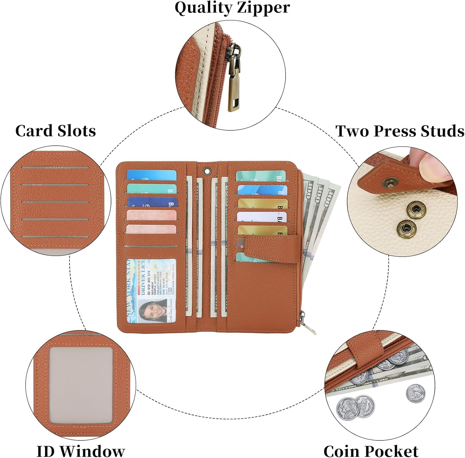 GAEKEAO Women Wallet RFID Blocking Leather Bifold Compact Card Holder Ladies Travel Wallet Purse, Large Capacity Wristlet - Image 6