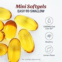 Vista 5 de Cod Liver Oil Softgels 1000MG Omega 3 + Vitamin A & D3 Wild Caught Cod Liver Oil, Icelandic Sourced & Molecularly Distilled EPA DHA Omega 3