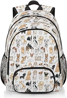 Pardick Cute Doodle Dog School Backpacks for Girls Boys Teens Students Animal Dog Print Stylish College Schoolbag Book Bag - Water Resistant Travel Backpacks for Women Men