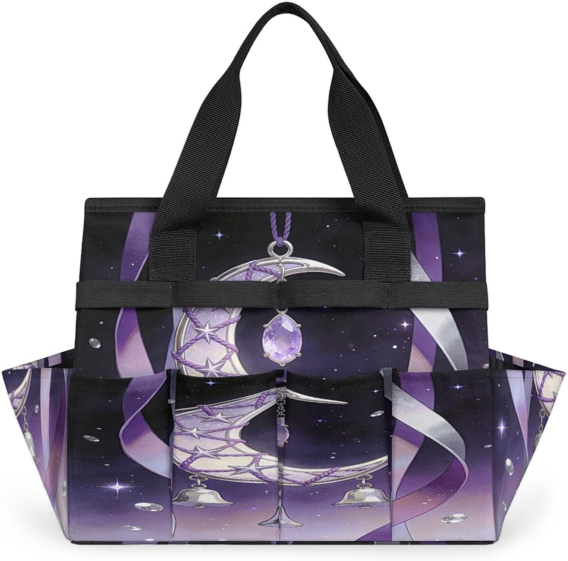 Gorgeous purple moon pattern Garden Tool Bag, Heavy Duty Gardening Tote Bag with 10 Pockets,Standable Garden Home Tool Kits Organizer,Gardening bag for women Men Indoor and Outdoor Gardening.