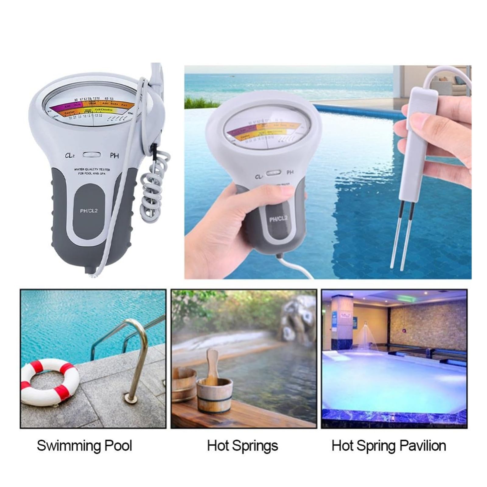 Misuratore di Cloro PH PC102 2 in 1, Tester di Cloro, Tester di PH, Dispositivo di Test della qualità dell'Acqua con Cloro CL2