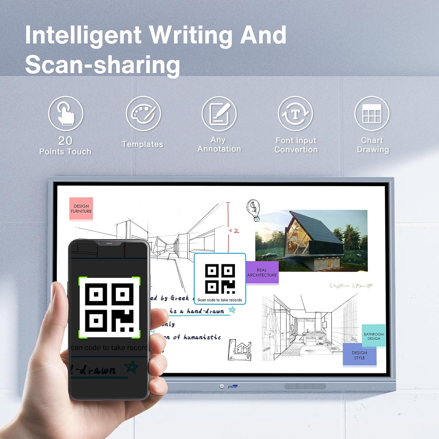 Smart Board Collaboration Hub, 55" Digital Interactive Whiteboard Display with 4K Touchscreen, Windows 11 & Android 10 Dual System,Electronic Smartboard (Included Bracket)