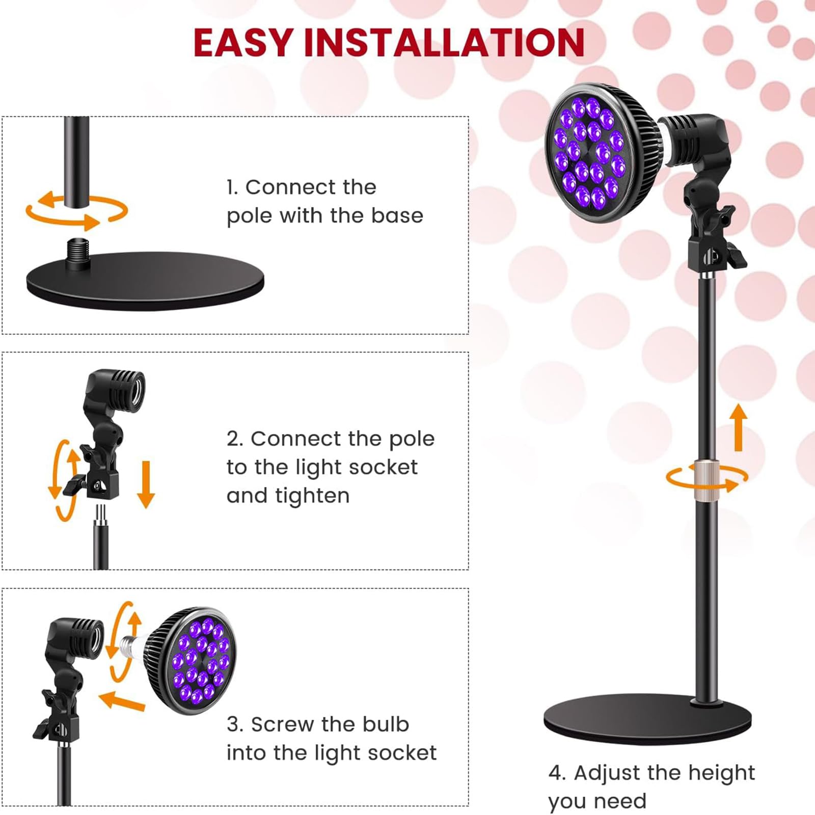 PZCC Solariums et Lampes UV, Lampe Bronzage, Lampe UV Visage,Lampe de Thérapie Télescopique Violette 54 W avec Lunettes de Protection, Convient Aux Professionnels Du Fitness et Bronzeurs (Noir)