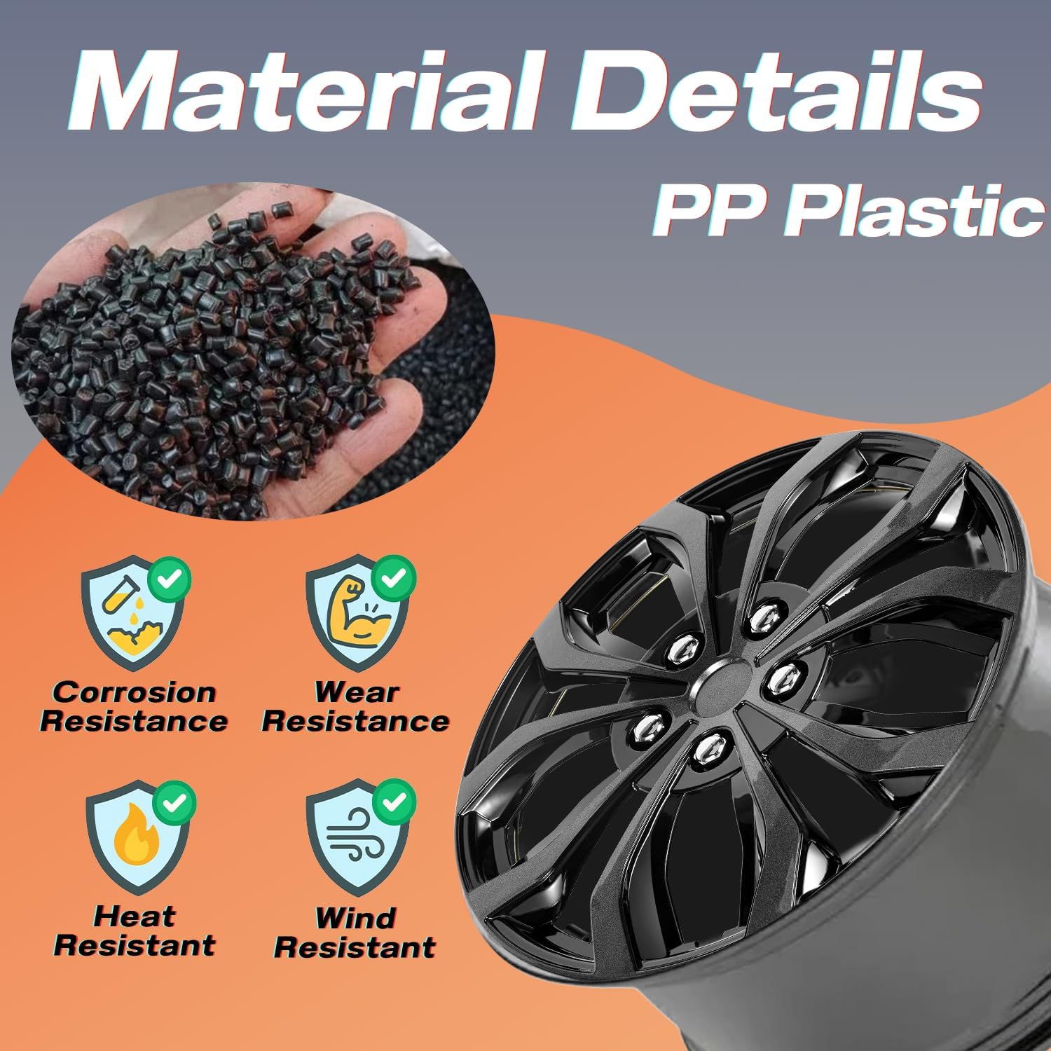 15 Inch Universal Hubcaps, Grey & Black Snap-On Wheel Covers, Compatible with Most Standard Steel Wheels, Cars Sedans & SUV, Set of 4 (Grey and Black)