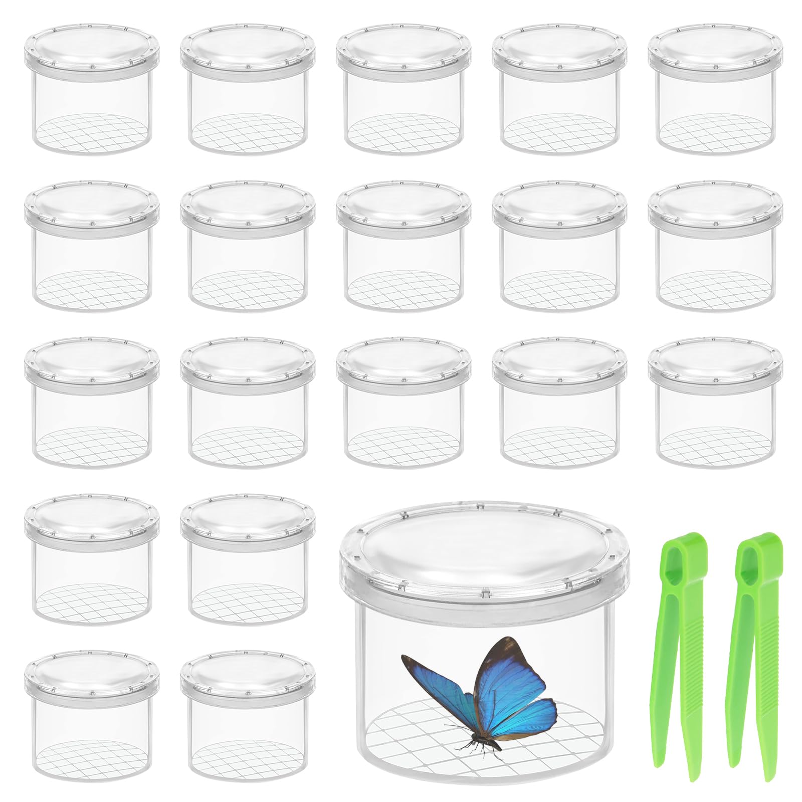 Xerteam 20 Pcs Kids Magnifying Glass Container with 2 Bug Catchers, Bug Hunting Kit Collecting Viewer, Transparent Bug Box for Observing Insects, Nature Exploration, Science Learning