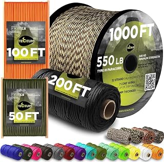 Paracord 550 lb – Ideal for Crafting, DIY Projects, Camping, Military & Active Outdoors – 40+ Colors – Tactical Parachute Cord Type III – Strong Survival Rope