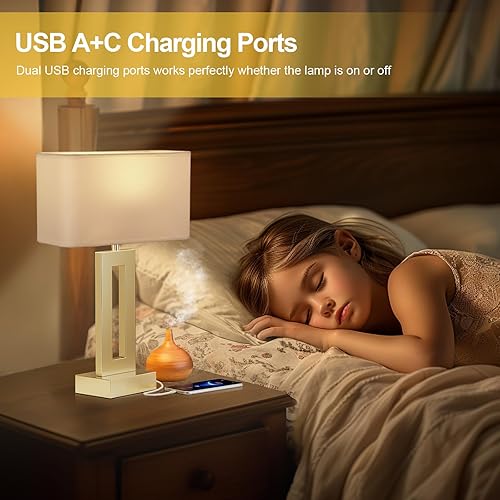 Miniatura 7 de Bedroom Table Lamps Set of 2 - Touch Bedside Lamps with USB C+A, 3 Way Dimmable Gold Lamp for Nightstand, Modern Night Stands Lamps for Living Room