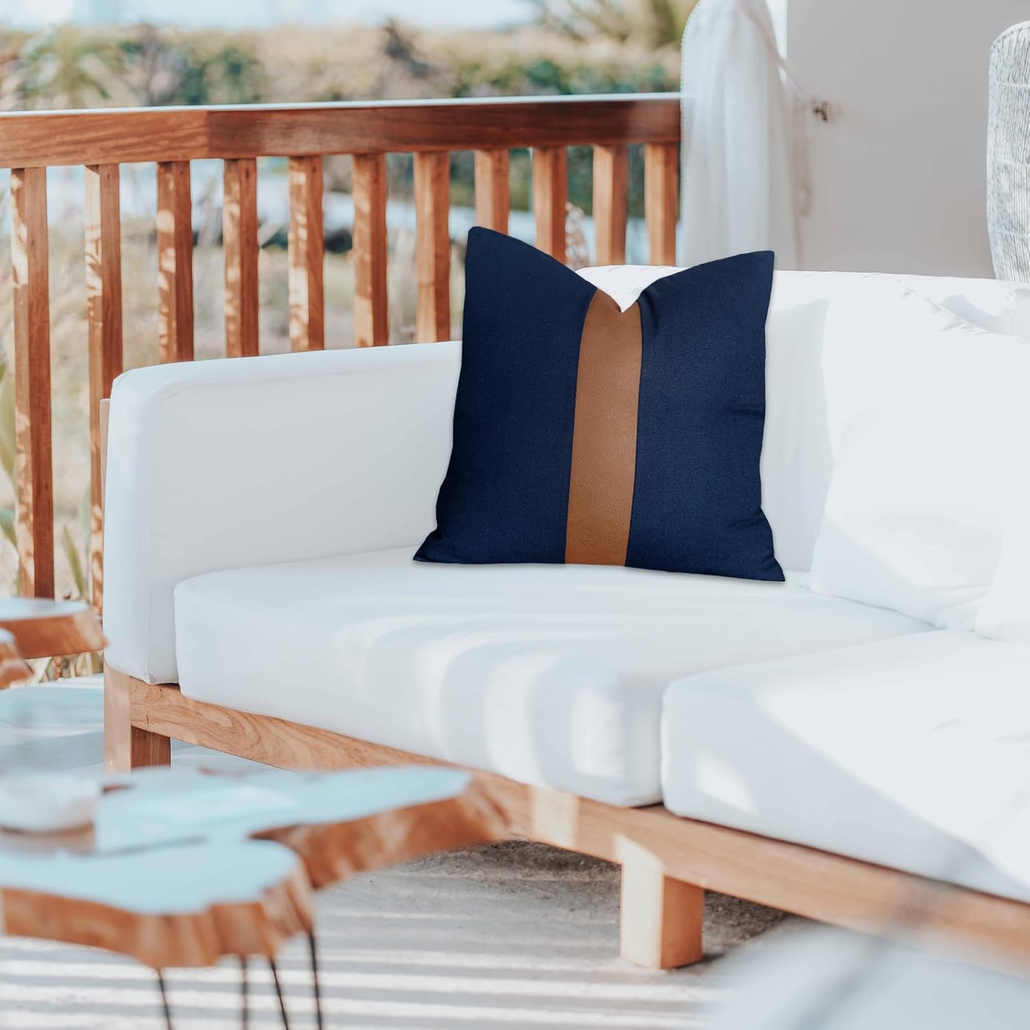 Pack of 2 Navy Blue Decorative Pillow Covers 18x18 Square Cushion Case for Couch Sofa Bedroom Living Room Farmhouse Boho Decor - Image 2