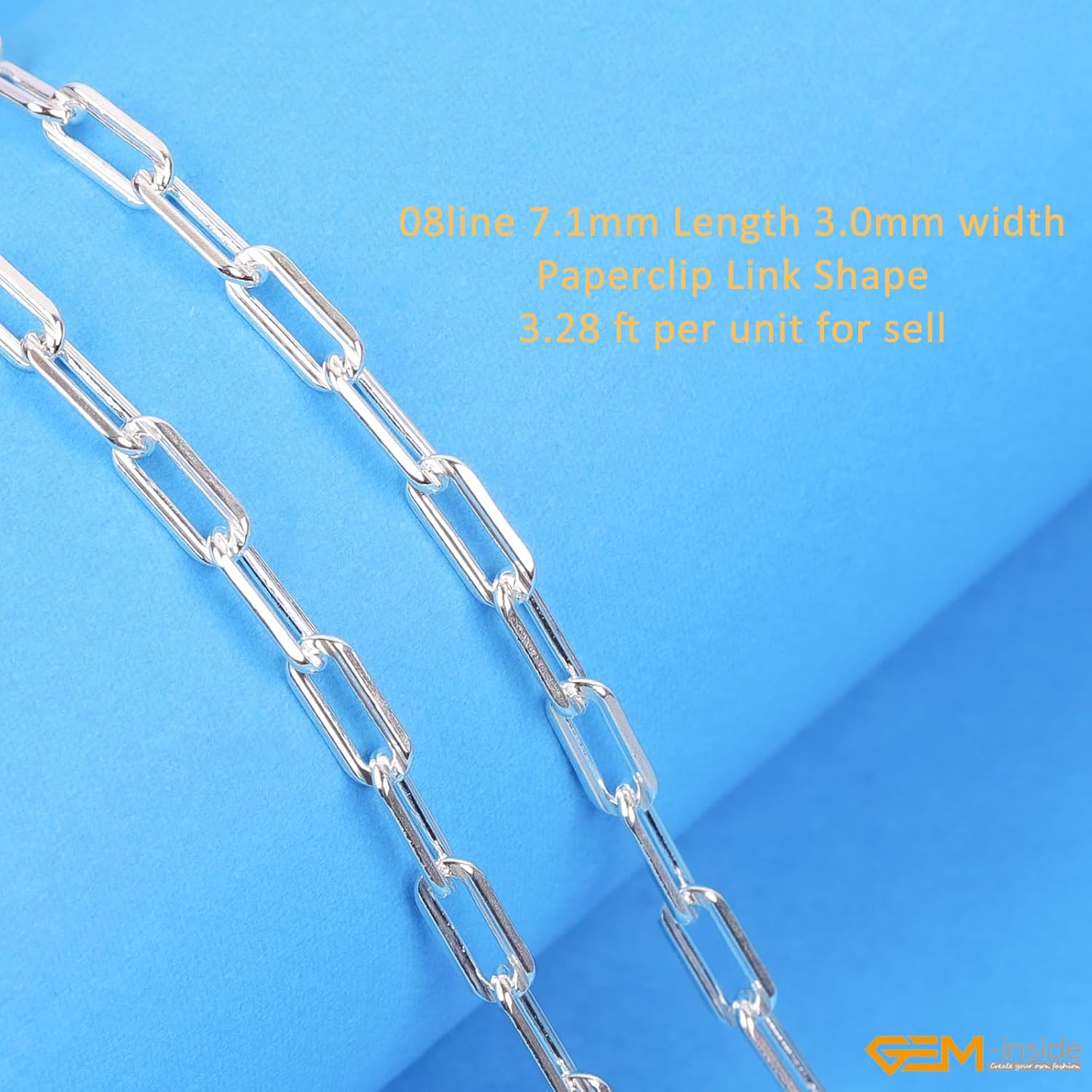 GEM-Inside 3.28 ft S925 Sterling Silver Hypoallergenic 3.0x7.0mm Handmade Paperclip Link Cable Chain Chains for Necklace Bracelet Jewelry Making Findings