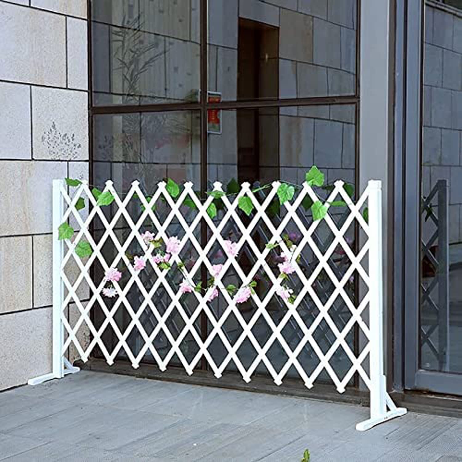 LINGWEIWooden Fence Home Garden Balcony Villa Decoration Wooden Garden Fence Free Standing Fence Portable Expanding Wicker Wooden Fence Pet Gate Expendable Trellis Fence (119cm (White))