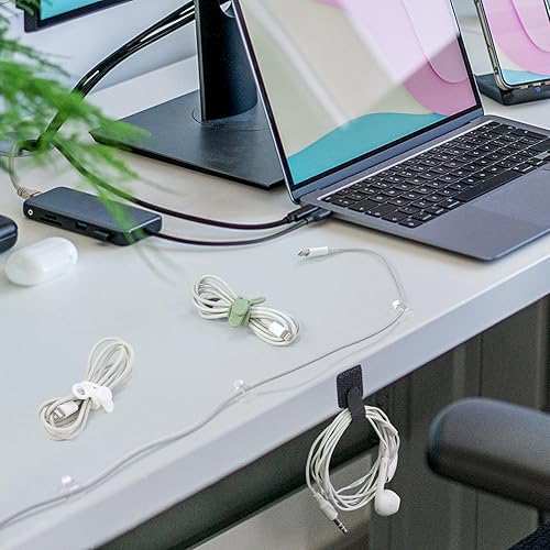 Miniatura 8 de OneLeaf 48 bridas de silicona para cables, bridas elásticas para organizador de cables, gestión de cables reutilizable, organizador de cables,