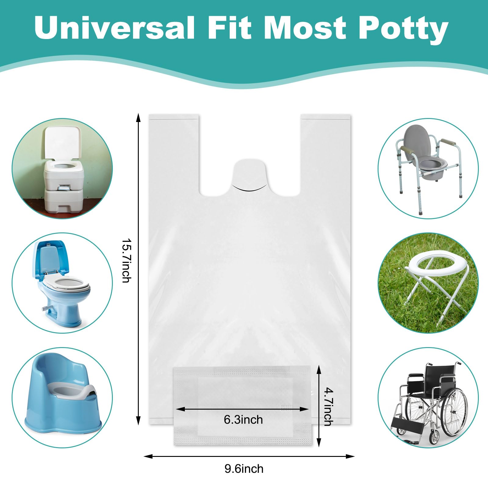 Reallnaive 120 bolsas de viaje para orinal de viaje, forros de tocador para mesita de noche, con almohadillas absorbentes, bolsas de entrenamiento desechables para orinal portátil, bolsas de
