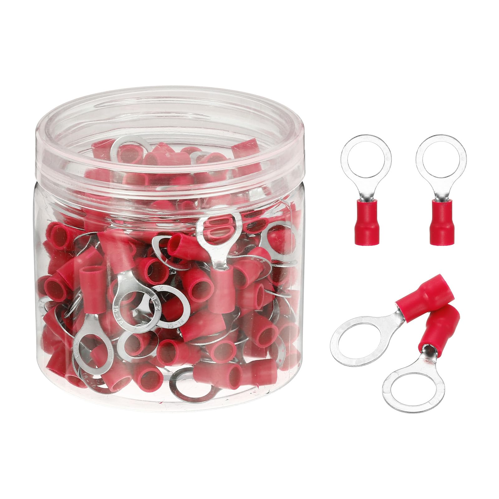 sourcing map 150Pcs Insulated Ring Terminal RV2-8 Battery Lugs 16-14AWG Electrical Crimp Terminals Eyelet Wire Connectors for Industrial, Electrical Wiring, Red