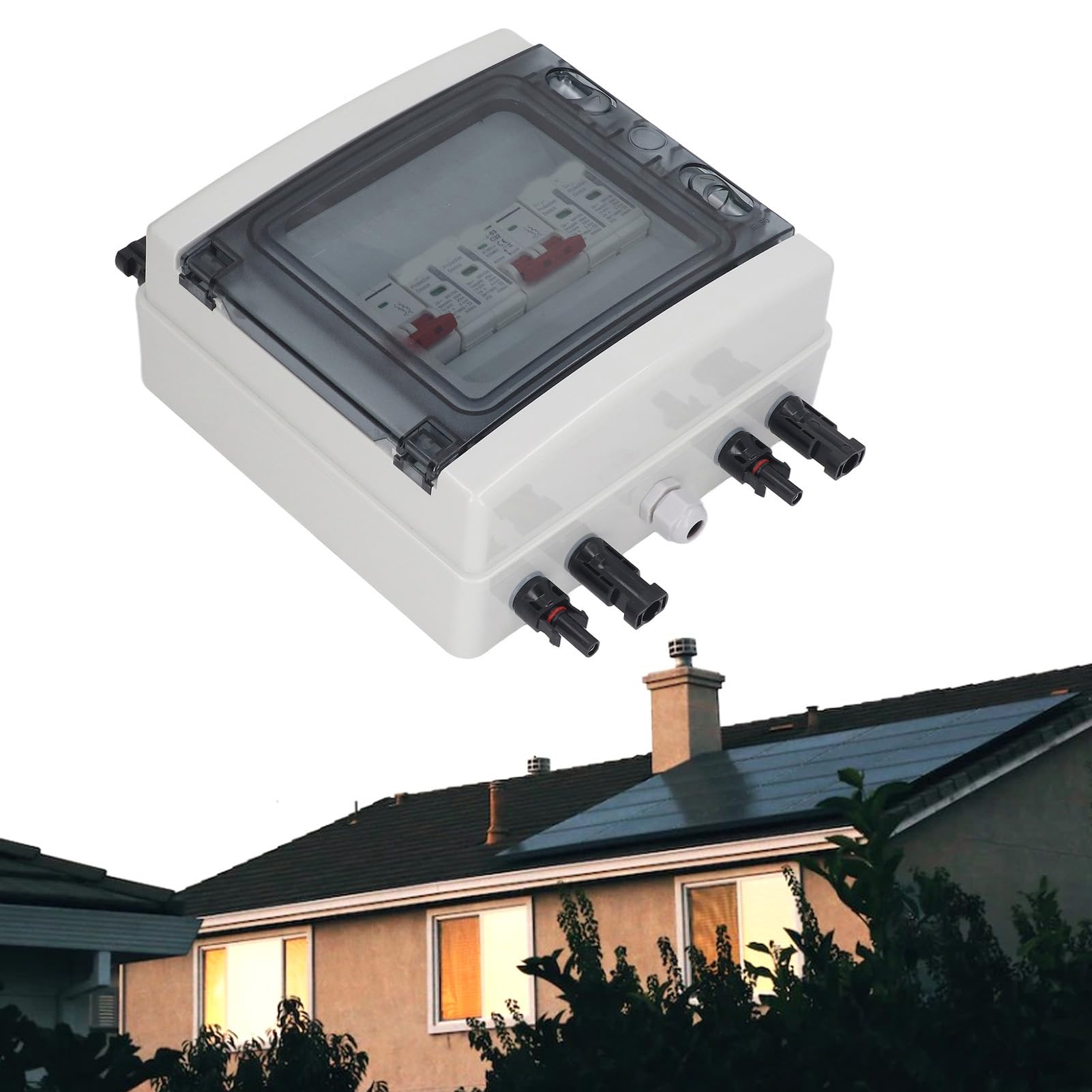 AMONIDA Interruttore Automatico Fotovoltaico, Interruttore di Isolamento CC Durevole 500 V 32 A, Offre Protezione da Sovratensione per Sistemi di Energia Solare, Materiale PC Ignifugo