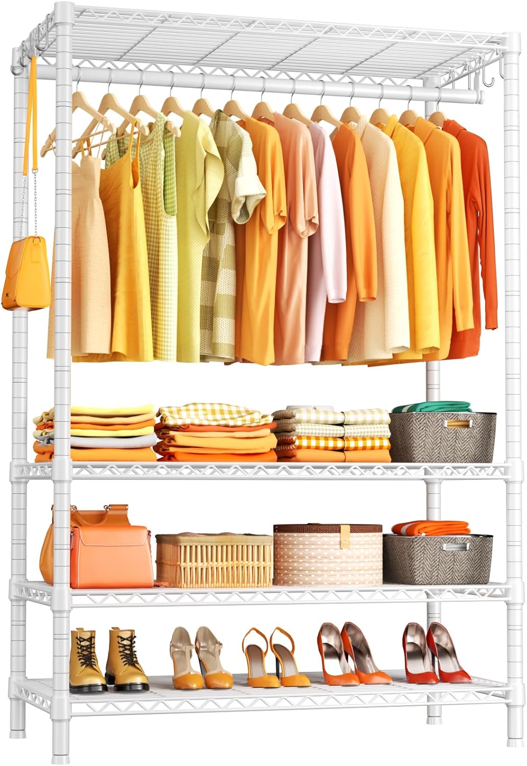 Ulif H4 Plus Garment Rack, 4-Tier Portable Clothes and Clothing Rack for Bedroom and Cloakroom, Closet Storage and Organizer Wardrobe System, 45″ W x 14″ D x 76.4″ H, Load 522lbs, White