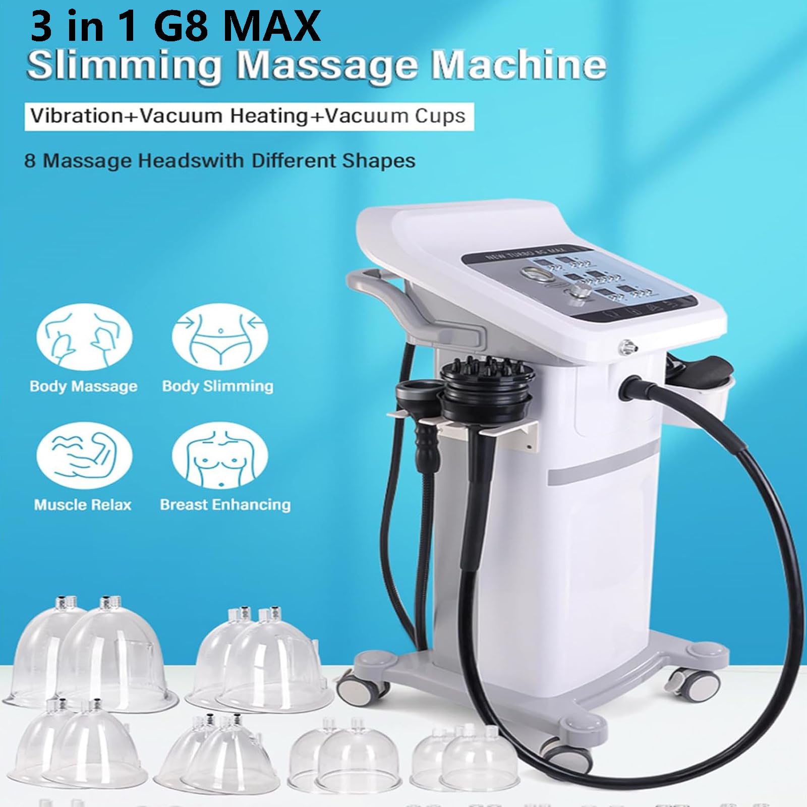 G8 Vibrazione Vuoto Corpo Massaggio Macchina Dimagrante Cellulite Riduzione Grasso Modellamento Corpo Perdita di Peso Salone Uso 8 Diverse Testine di Massaggio e Coppa del Seno