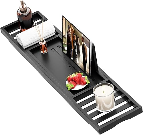Miniatura 14 de Bandeja de Bañera de Bambú Premium Banlilu - Bandeja de Mesa para Tina de Baño - Bandeja Caddy para Bañera, Tamaño Expandible, Se Ajusta a