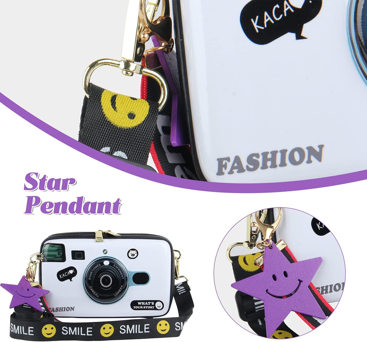 KUANG! Women Fashion Camera Shaped Crossbody Handbag PU Leather Vintage Shoulder Bag Novelty Clutch Box Purse - Image 7