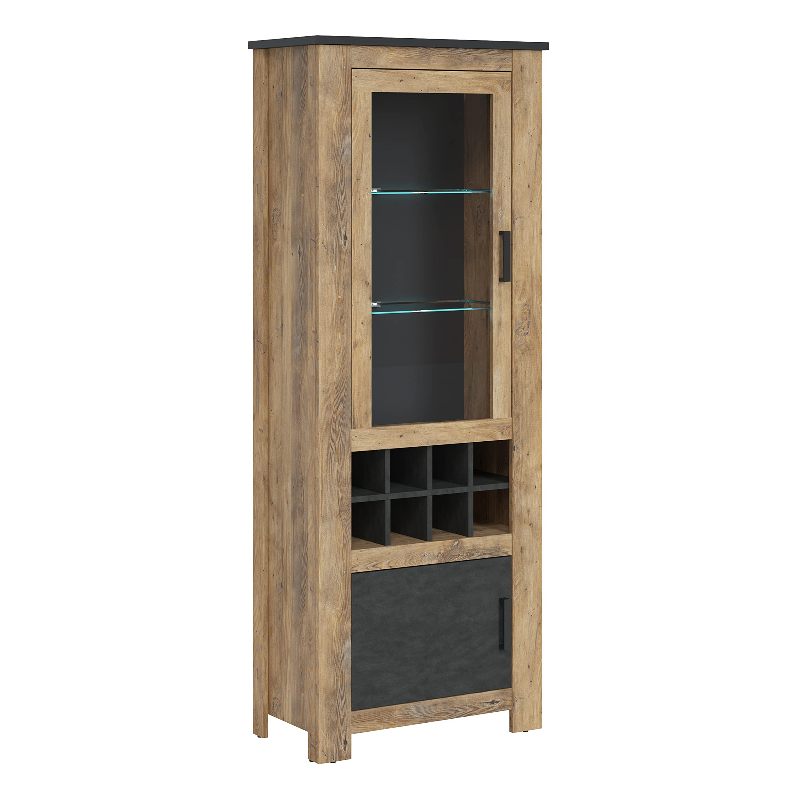 Furniture To Go | Rapallo 2 door display cabinet with wine rack in Chestnut and Matera Grey