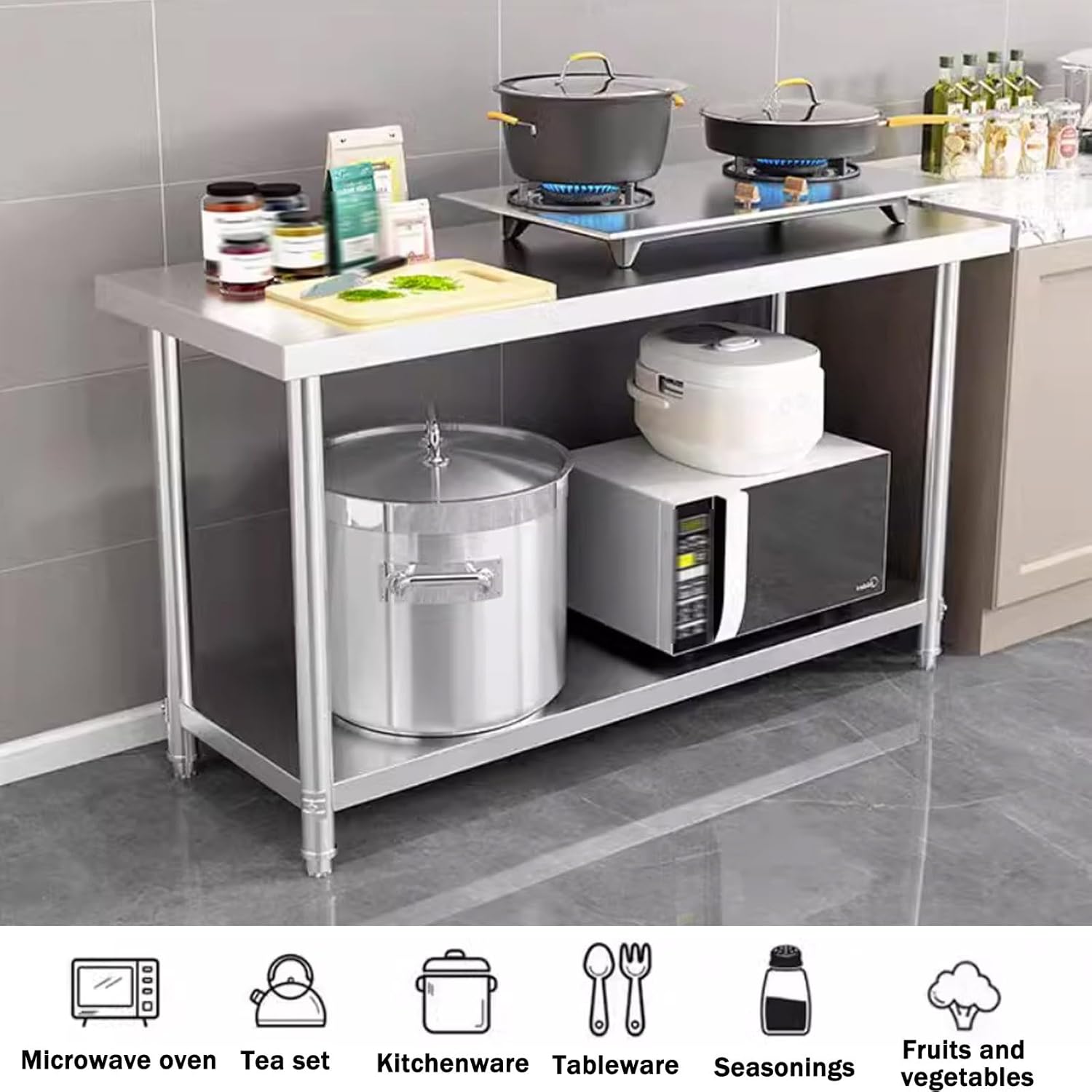Stainless Steel Table, Food Prep Worktable, Commercial Heavy Duty Table with Adjustable Undershelf, Kitchen Prep Table for Commercial Kitchen, Laundry Room and Garage(L90xW50cm/35.4x19.6in)