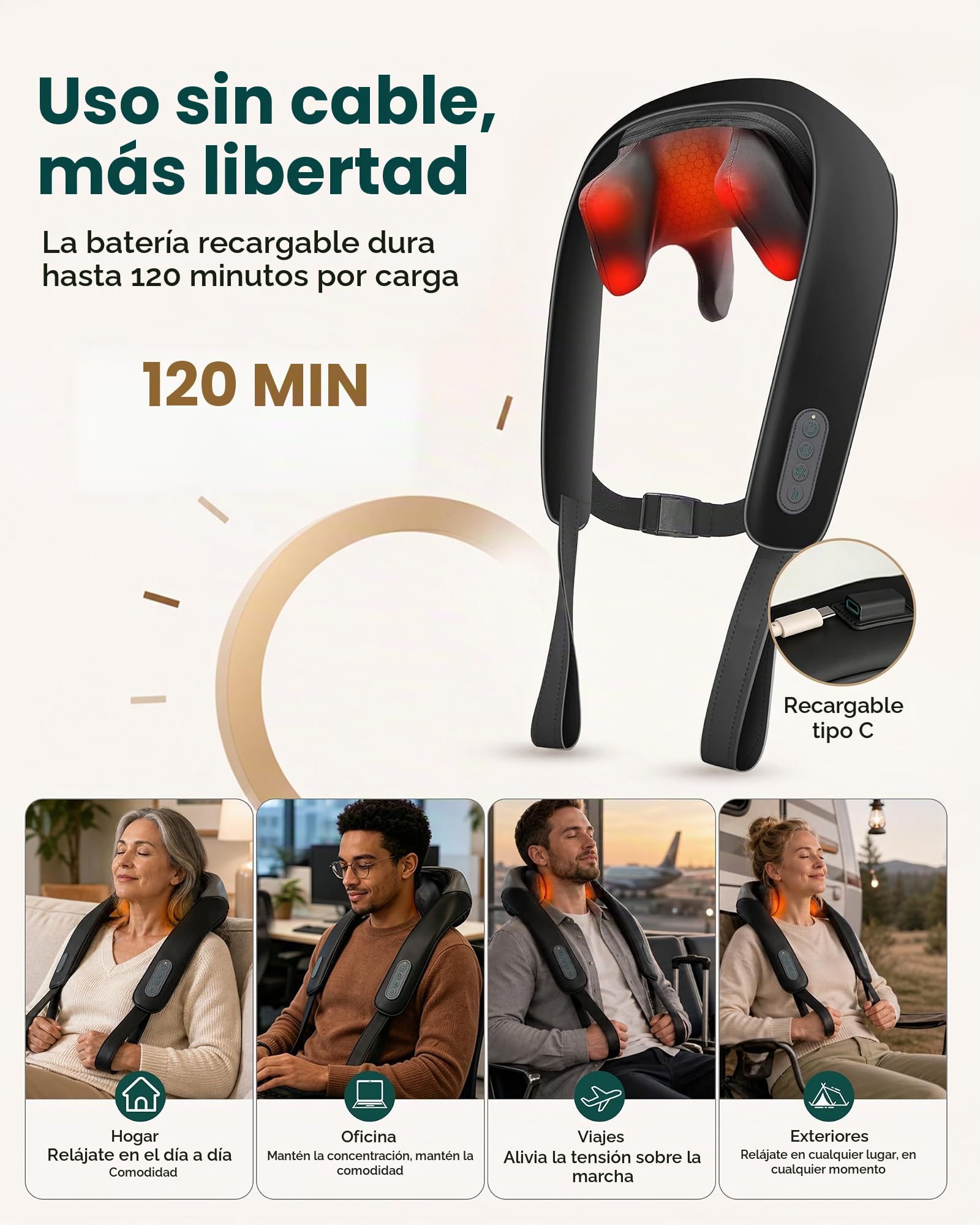 Snailax Masajeador de cuello inalámbrico 4D mejorado con calor, masajeador de cuello shiatsu eléctrico con amasador, masajeador para cuello, hombros, espalda, piernas, regalos para hombres y mujeres