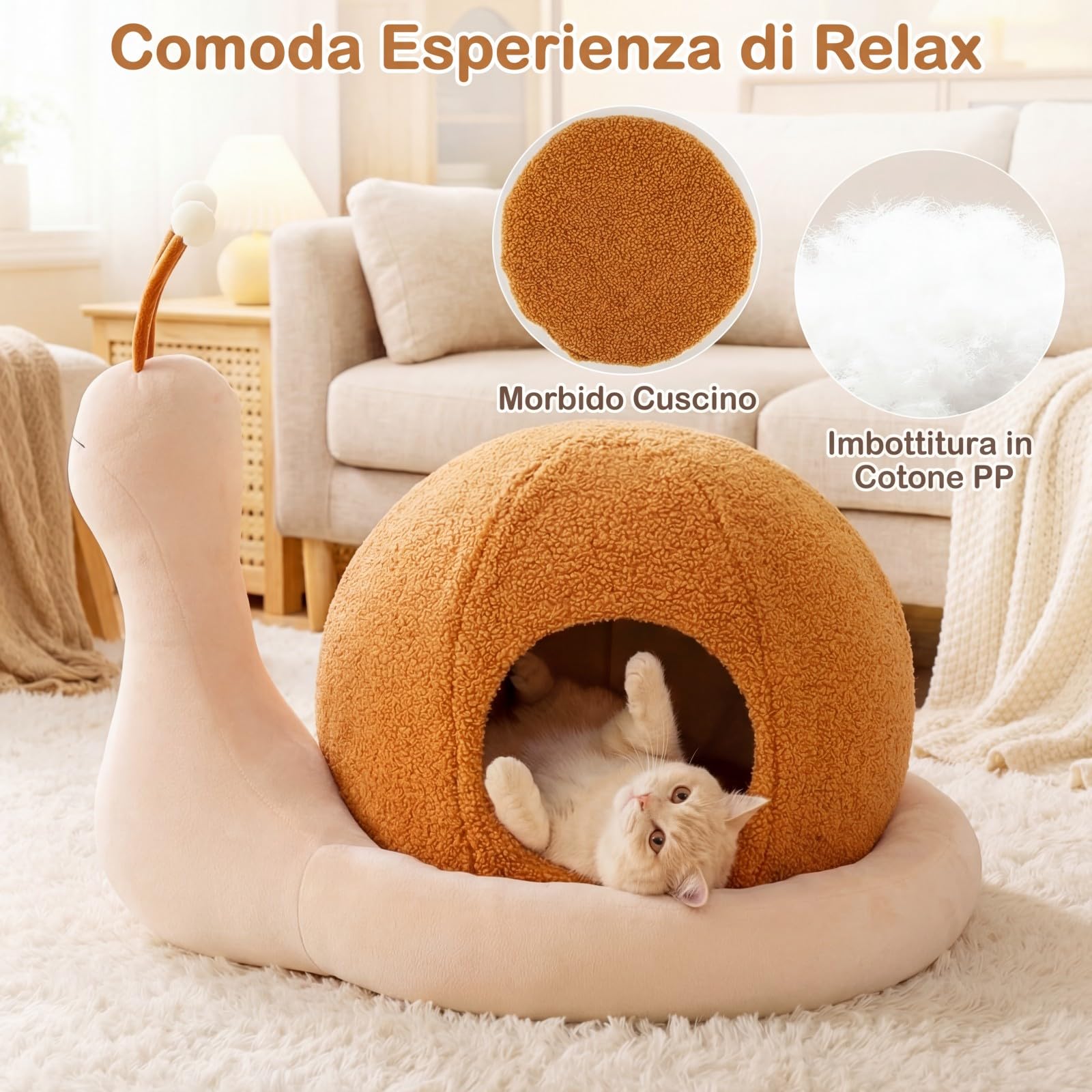 COSTWAY Cuccia per Gatti da Interno, Cuccia a Forma di Chiocciola per Gattini con Cuscino Rimovibile e Lavabile, Peluche Morbido e Fondo Antiscivolo, Letto Chiuso per Cani Piccoli e Gatti