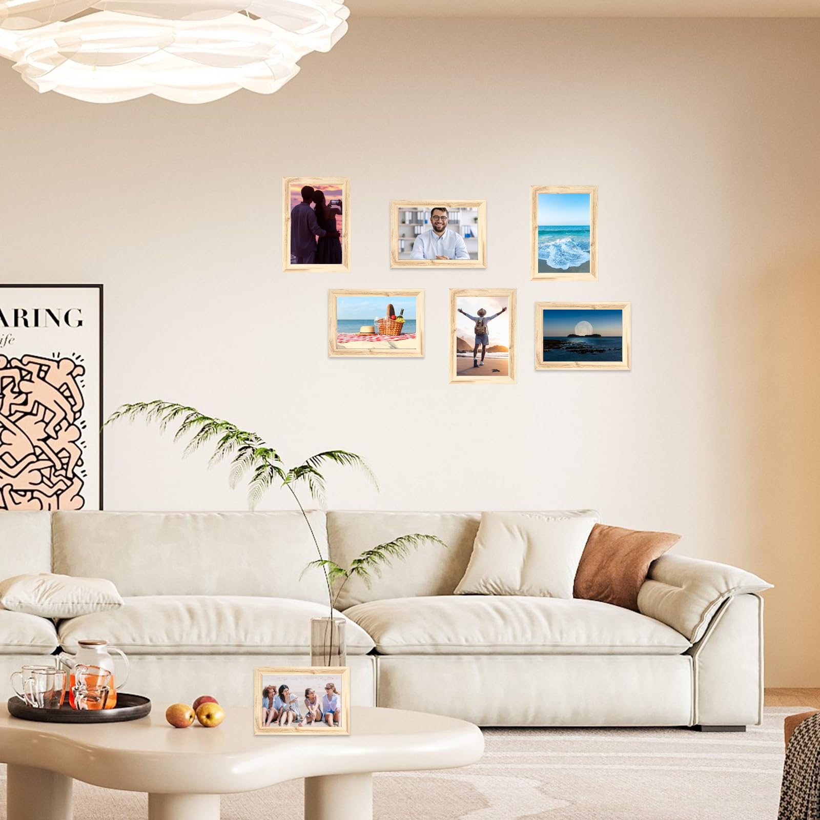 PETAFLOP Fotolijst 10 x 15 cm met glas, set van 7 witte fotolijsten voor muur en tafelfotolijst, fotolijst voor slaapkamer, woonkamer, werkkamer enz