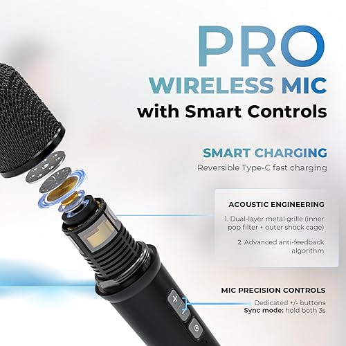 Miniatura 6 de WinBridge S90 Amplificador de voz con 2 micrófonos de mano inalámbricos, altavoz de sistema PA portátil de 30 W, sonido claro HD y graves potentes,