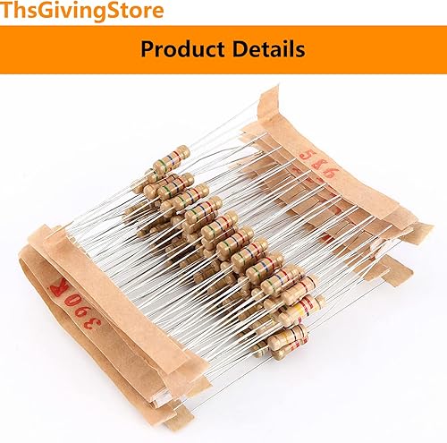 Miniatura 4 de Juego surtido de resistencias de película de carbono de 1000 piezas, 100 valores 1 ohmio - 1M ohmios 5% 1/2 W, incluye resistencias de ohmios