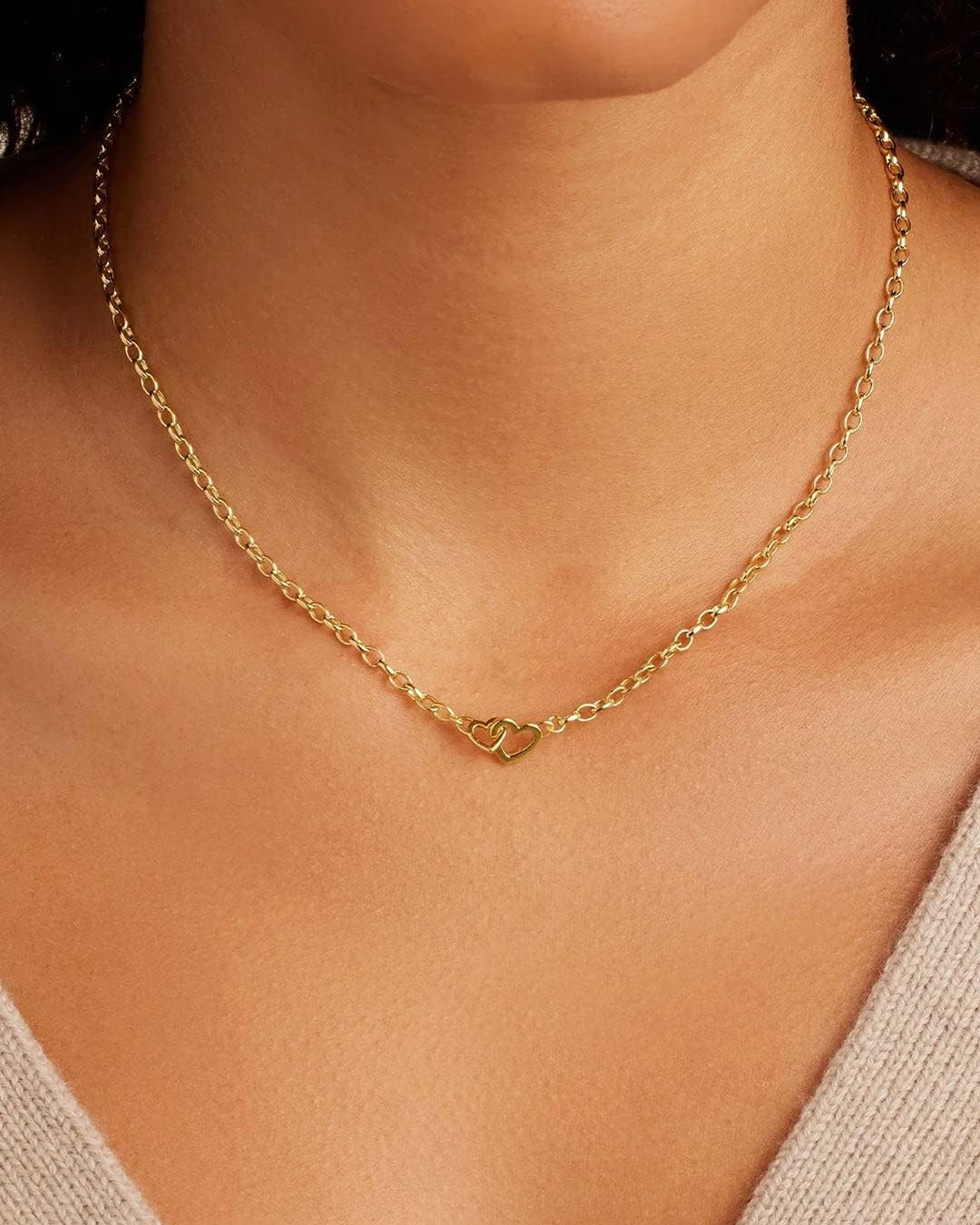 gorjana - Parker Heart Necklace 16 1/2 or 17 inches - 18K Gold Plated - Cable Chain, Interlocking Double Open Hearts - Gifting Necklace to Loved One - Stylish Gift Packaging - Unique Heart Hinge Closure - Image 2