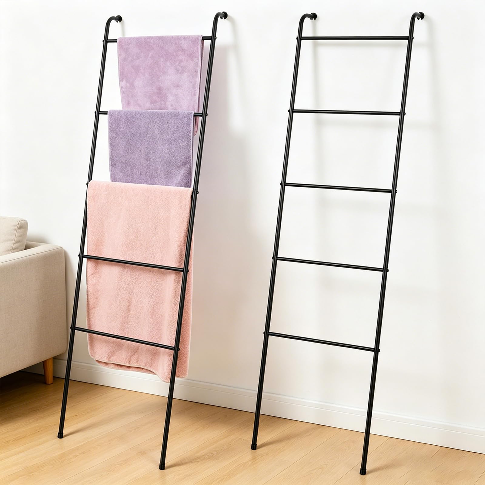 OYEAL 2 Pack Blanket Ladder Wall Leaning Metal Towel Ladder