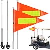 Hicarer 2 Set Reflective Golf Cart Flag Pole Kit Golf Cart Flag Holder Accessories Orange Safety Mount with Reflective Stripe Adjustable Height Flagpole Wheelchairs