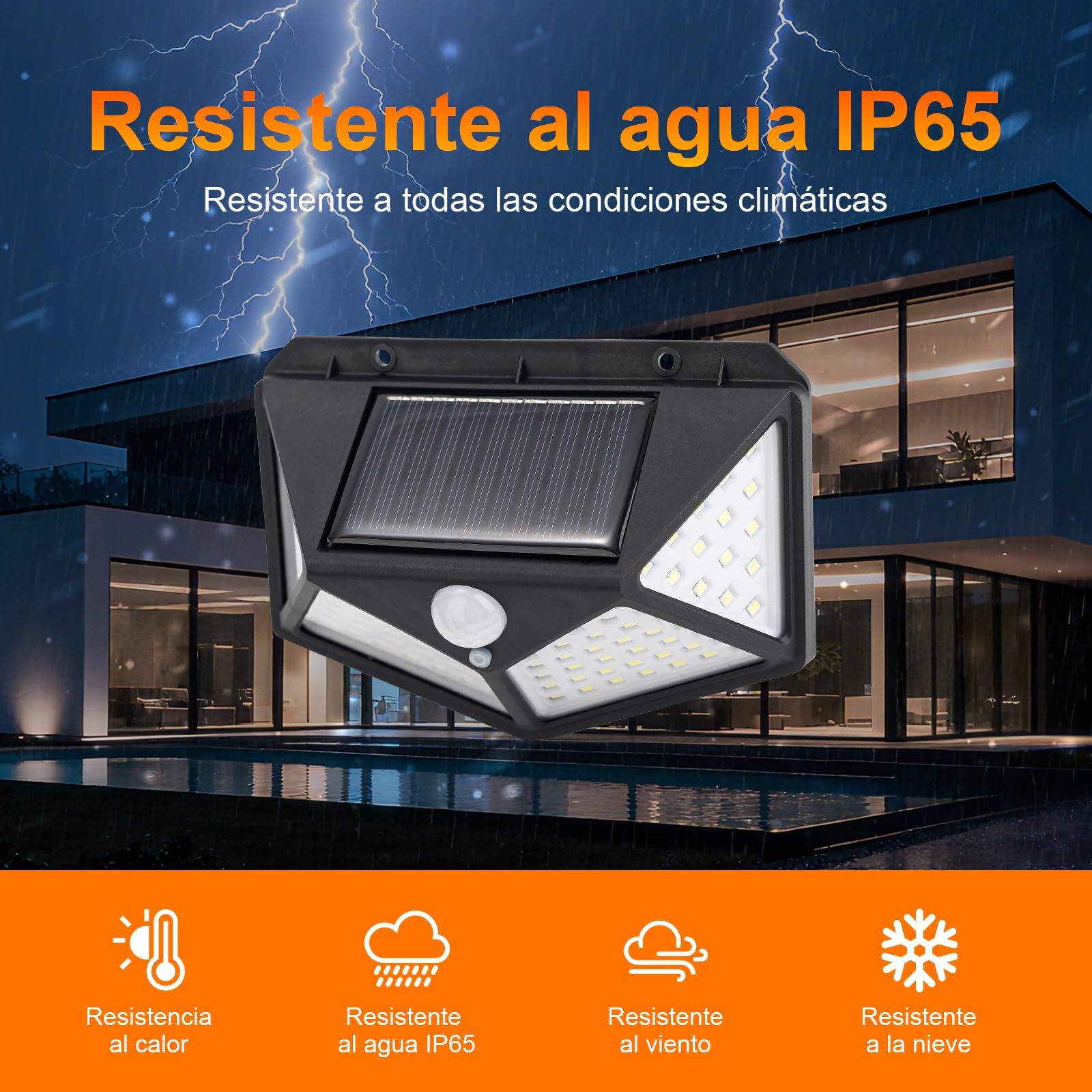 GRIFEMA Luz Solar Exterior para Jardín con Sensor de Movimiento, Focos LED Exterior Solares, Lámpara de Pared Solar Impermeable 100 LEDs, 3 Modos, Ángulo 270°, IP65, Batería 800mAh, GDK203
