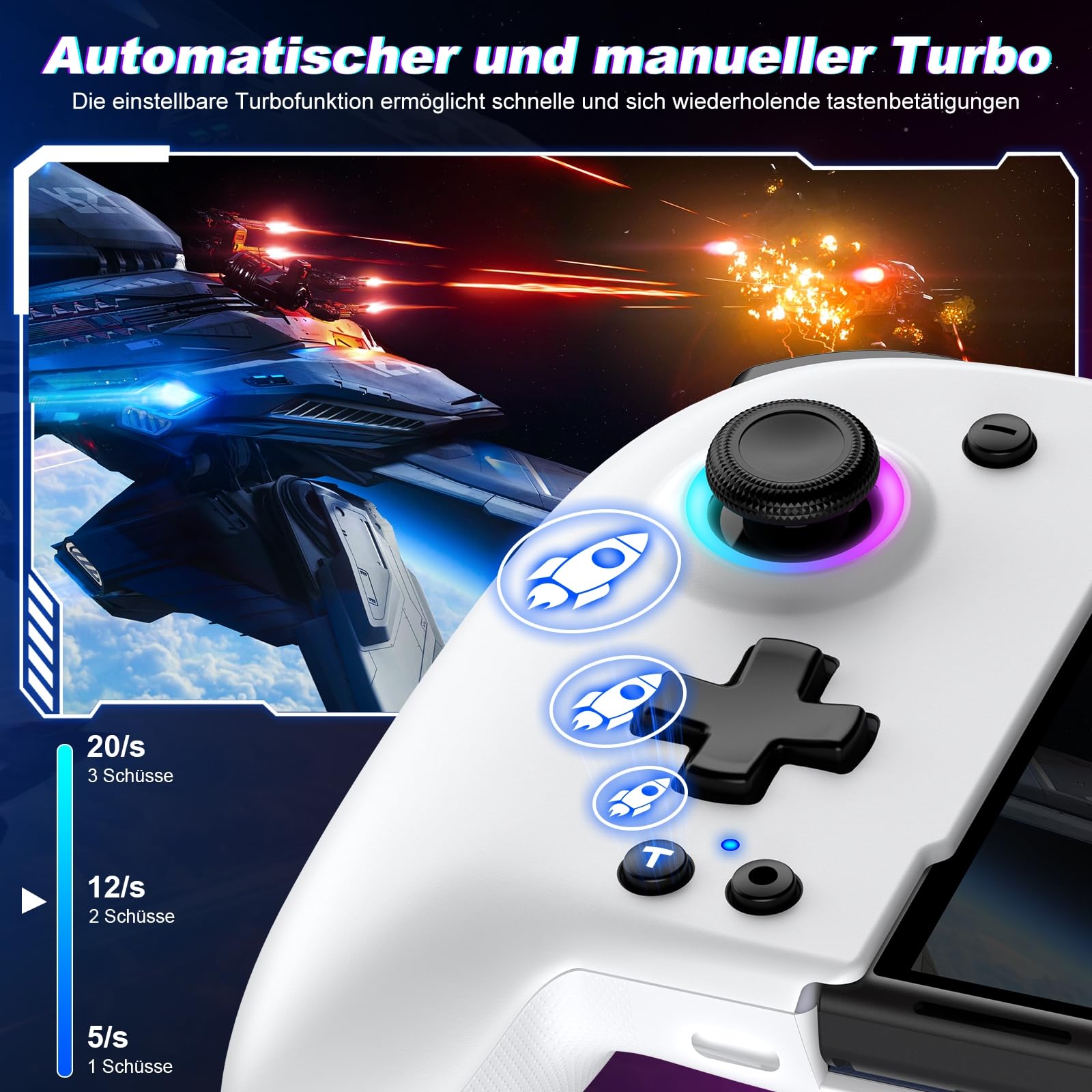 Elegamefy Switch Controller für Nintendo Switch/OLED, Bluetooth, 1000mAh, programmierbar, 6-Achsen-Gyro, Vibration, Turbo, großer Griff