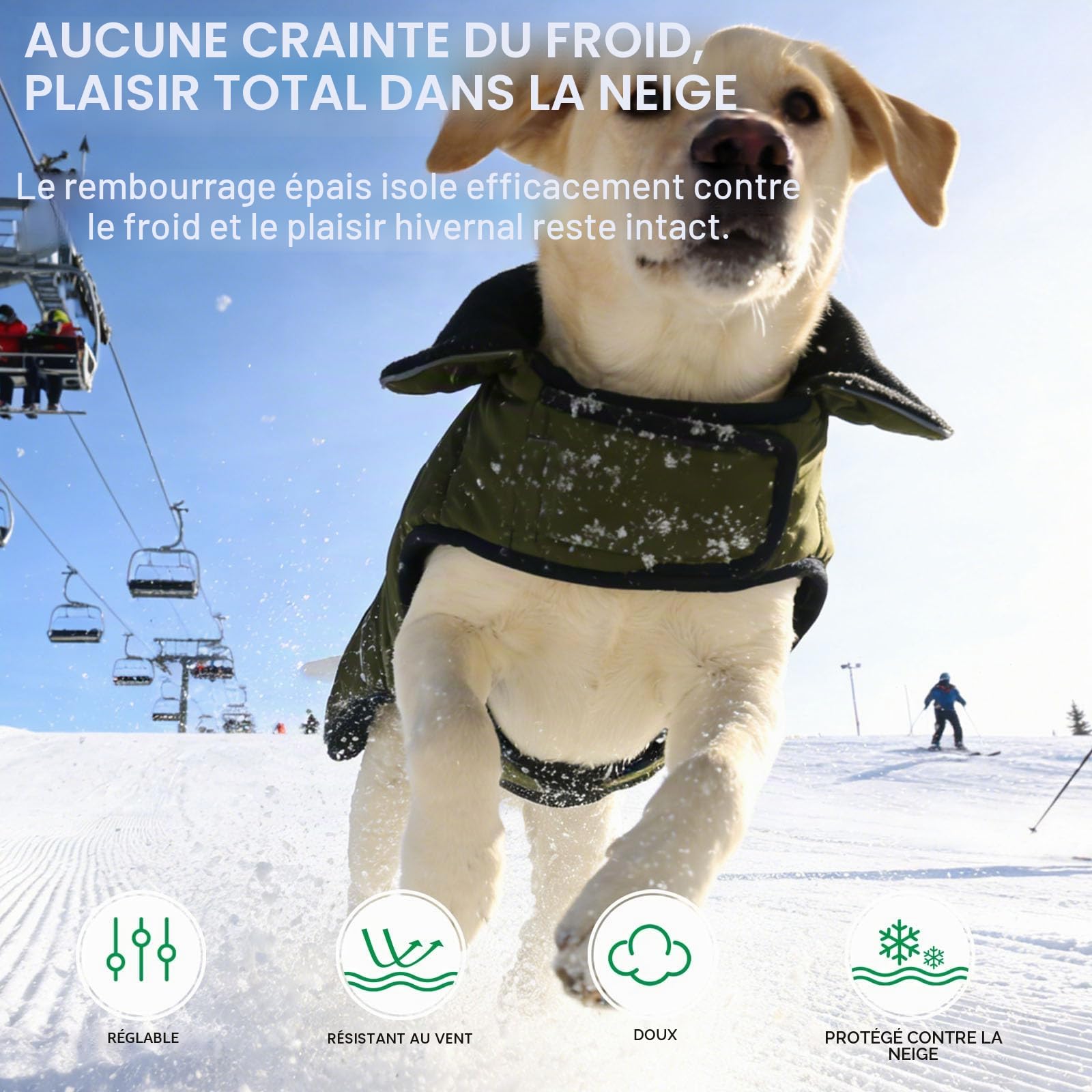 KONVINIT Manteau Grand Chien Imperméable - Manteau d'hiver avec Poche Dos, Polaire Chaude et Réglage Ventrale pour Grandes Races