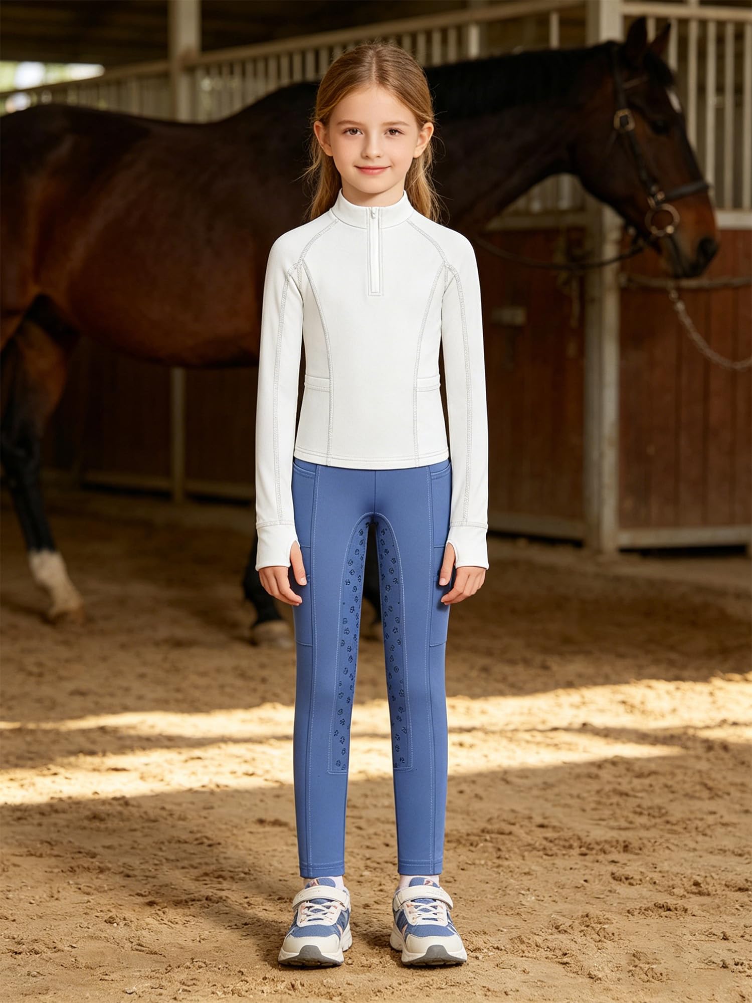 iiniim Completo Sportivo Bambina Completo Palestra Bambina Anni Leggings L'Equitazione Abbigliamento Equitazione Bambine Fitness Bianco Viola Blu 9-10 anni
